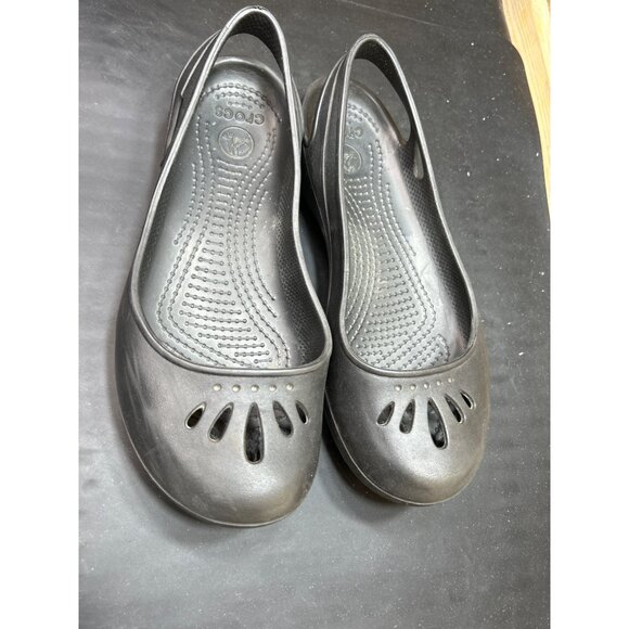 Crocs Womens Black Slip-On Flats With Cutout Design Size 6 - Picture 3 of 8